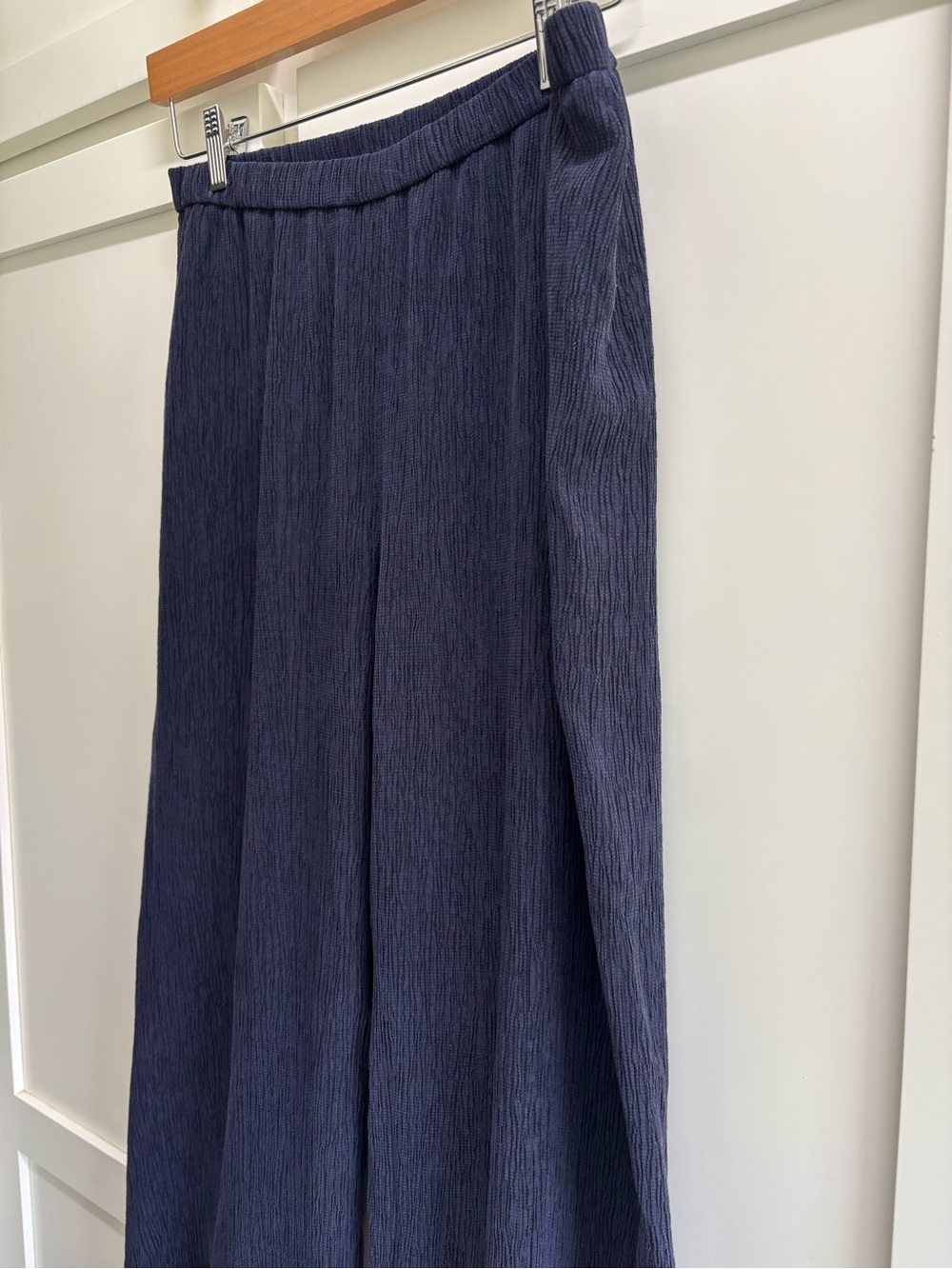Eileen Fisher Woven Plissé Wide-Leg Pant small petite blue pull on trouser - Picture 3 of 8